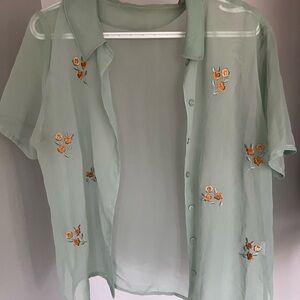 Sheer Green Floral Embroidered Blouse
